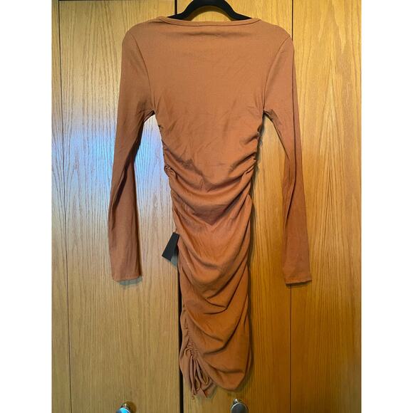 Lulus Rust Orange Ribbed Drawstring Bodycon Mini Dress - Picture 6 of 8